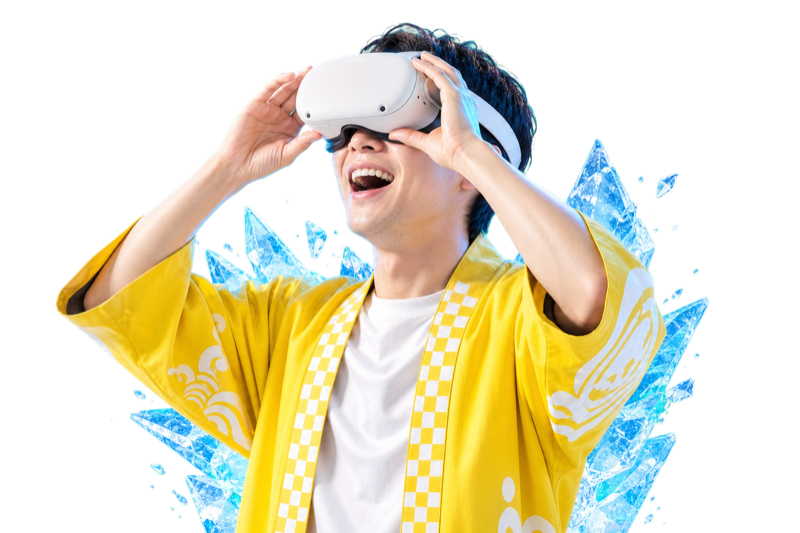白いVRヘッドセットを装着する参加者
